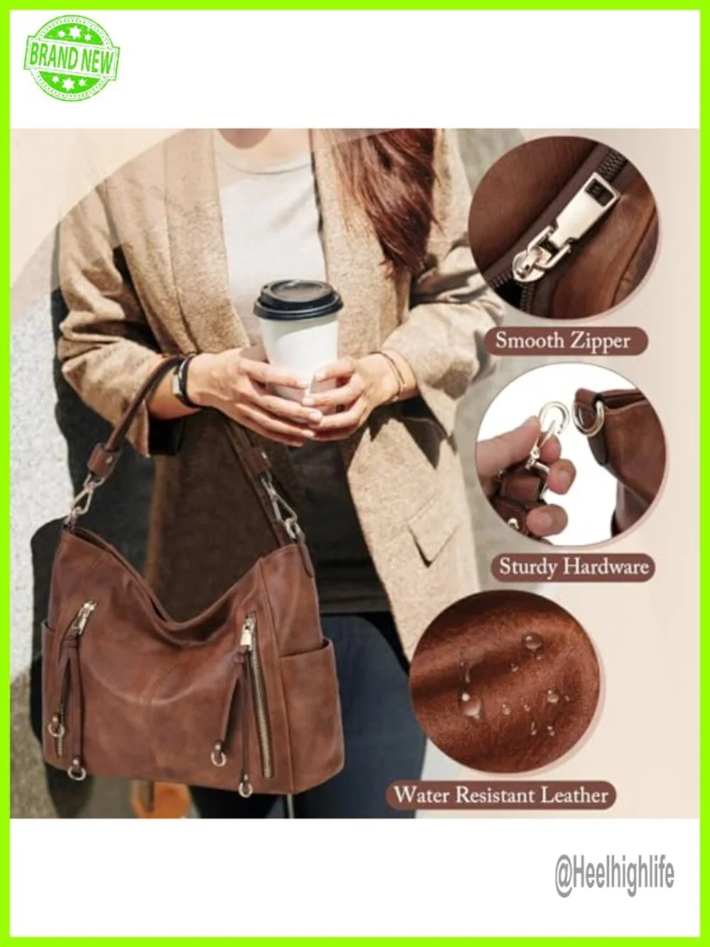 PU Leather Hobo Bag Crossbody Shoulder Tote Work Travel Purse